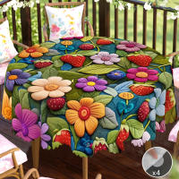 Mantel Redondo Y Rectangular De Primavera Y Verano Con Diseño De Patter Floral 3D Y Borde Embossado Para Uso Doméstico Cocinas Interiores Y Exteriores Picnics Decoración De Hogar - details 1