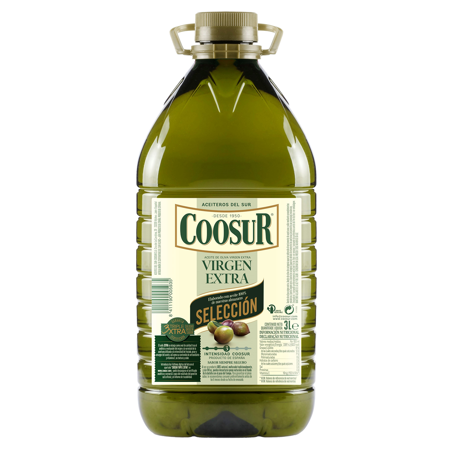 Coosur Aceite de Oliva Virgen Extra 3L - Ahorra Dinero con Nuestra Garrafa Más Ligera