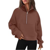 Nueva Sudadera De Mujer Con Capucha Cuello Erguido Otoño Invierno Color Sólido Fleece Manga Larga Bolsillos Cierre Media Pullover Suave - details 3