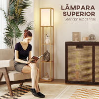 HOMCOM Lámpara de Pie con Estantes de Almacenaje, Lámpara de Madera Moderna, Bombilla E27, para Salón, Dormitorio, Oficina, Natural - details 5