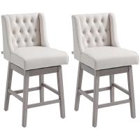 HOMCOM Juego de 2 Taburetes de Bar con Respaldo, Giratorios 180°, Taburetes Altos de Cocina con Reposapiés, Patas de Madera, para Salón, Comedor - details 1