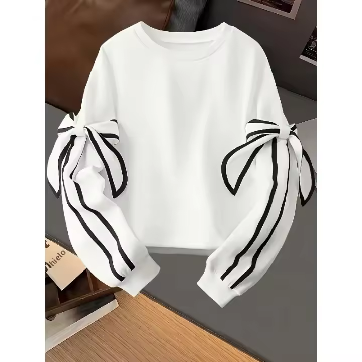 Sudadera De Cuello Redondo Casual Para Mujer Tallas Grandes 1XL-5XL Manga Larga Suelta Para Otoño Nuevo Color Contrastante - 1