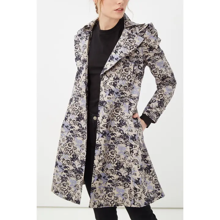 Abrigo largo mujer, gabardina elegante, floral, tejido ligero, estilo formal, manga larga, moderno, beige azul negro, talla 36, ideal oficina o eventos, versátil, cómodo, sofisticado, tendencia otoño invierno ✅Entrega 24/48h - 1