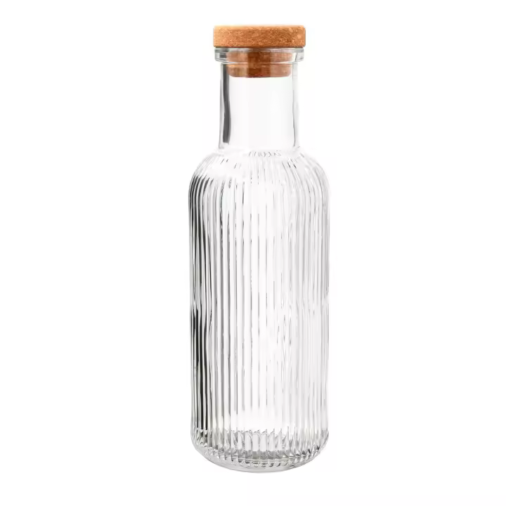 QUID MAISON Botella Mesa Vidrio Con Tapón 1L Transparente Con relieve Tapón corcho Reciclable - 1