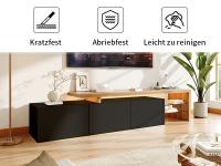 Mueble de TV LED negro brillo con almacenaje oculto, estantes de cristal y diseño moderno en madera – mesa TV elegante para salón - details 4