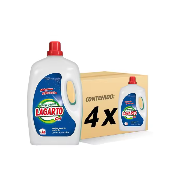 Lagarto Detergente Lavadora Liquido 40 Lavados - Caja 4 Botellas. Detergente para Lavadora, formato Liquido 40 lavados - Maxima eficacia. Limpieza Profunda 2960 ml. - 1
