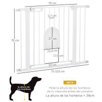 PawHut Barrera de Seguridad para Perros Mascotas 75-103 cm para Escaleras y Puertas con 2 Extensiones Cierre Automático y Sistema de Doble Bloqueo Blanco - details 2
