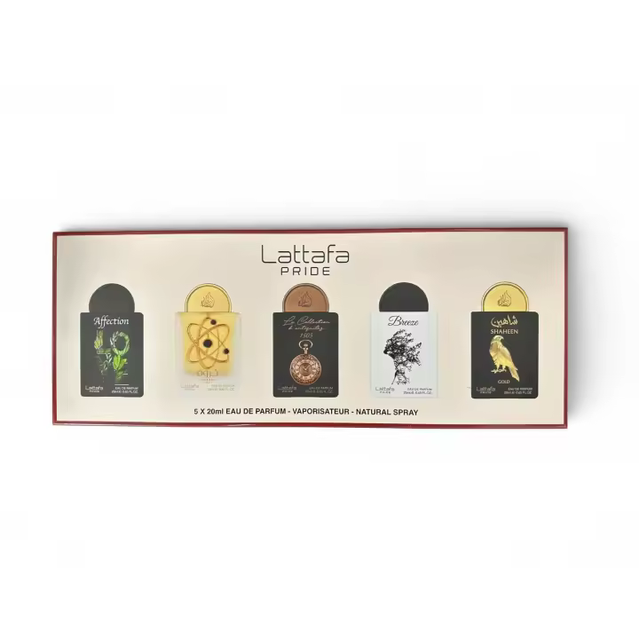 LATTAFA PRIDE GIFTS SET BOX/ NRO 4 ( Coleccion de 5 perfumes x 20 ml. Vap. Nat Spray. UNISEX EAU DE PARFUM 100% ORIGINAL *** UN BONITO REGALO CON FRAGANCIAS SURTIDAS - 1