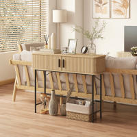 HOMCOM Mesa Consola Vintage Mueble para Recibidor con 2 Puertas Correderas de Tambor y Compartimientos Consola para Recibidor Entrada Pasillo 100x30x80 cm Roble - details 1