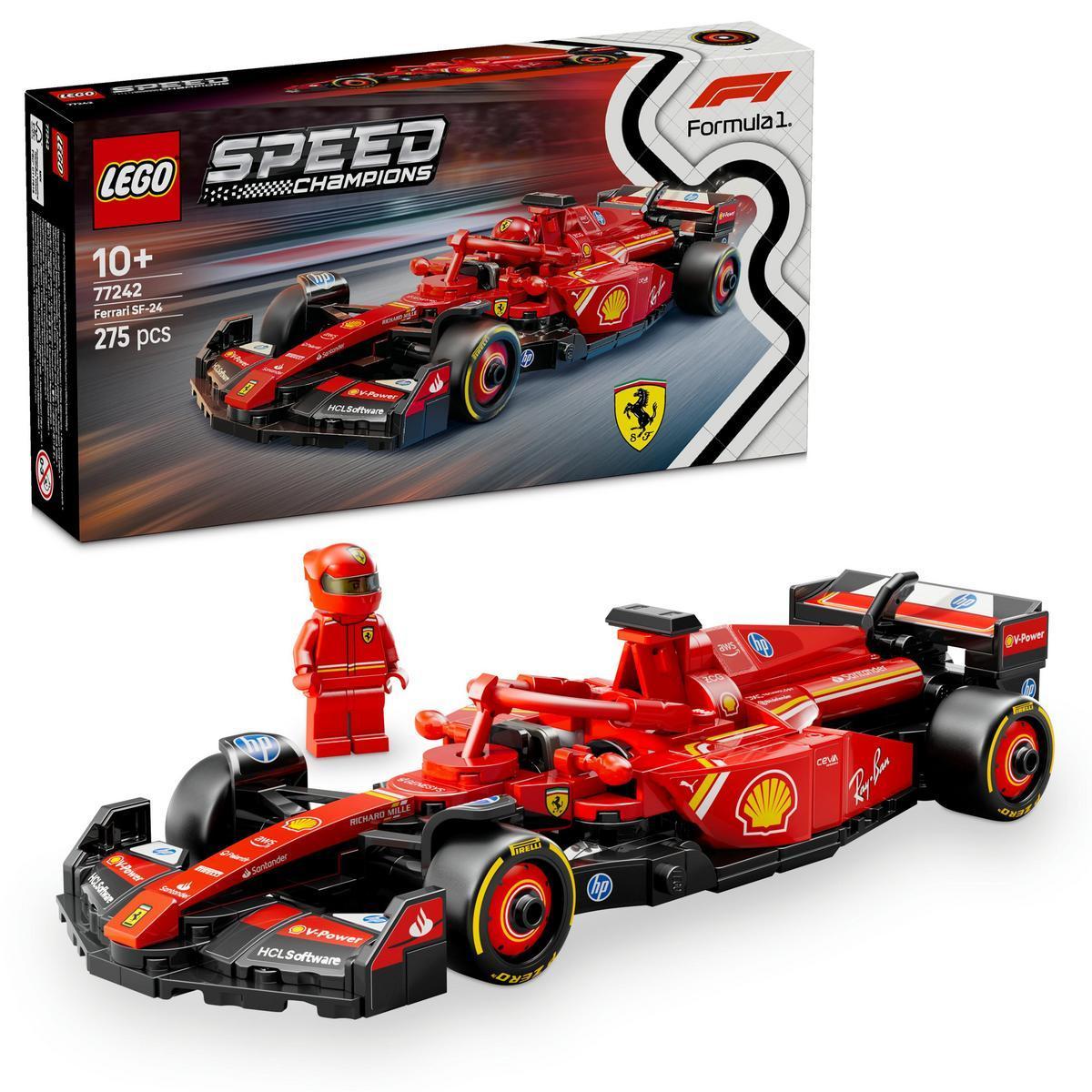 LEGO 77242 Speed Champions Coche de Carreras Ferrari SF-24 F1, Juguete, Maqueta de Vehículo Rojo de Fórmula 1 y Minifigura de Piloto para Coleccionar, Regalo para Niños y Niñas de 10 Años o Más