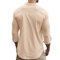 Camisa De Hombre Para Primavera Y Verano Algodón Y Lino Estilo Slim Casual Hawaii Color Sólido Transpirable Tops Versátiles - details 13