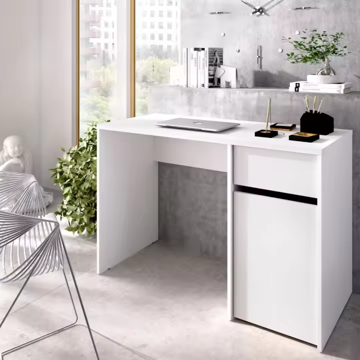Mesa de escritorio Bali con cajón + puerta blanco 74,5x110x50 cm - 1