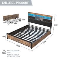 Cama 160x200 cm con cajones de tela, estructura metálica, cabecero con LED RGB, enchufe europeo y puertos USB, estilo industrial negro y madera - details 0