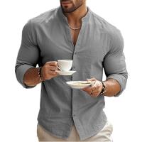 Camisa De Hombre Para Primavera Y Verano Algodón Y Lino Estilo Slim Casual Hawaii Color Sólido Transpirable Tops Versátiles - details 8