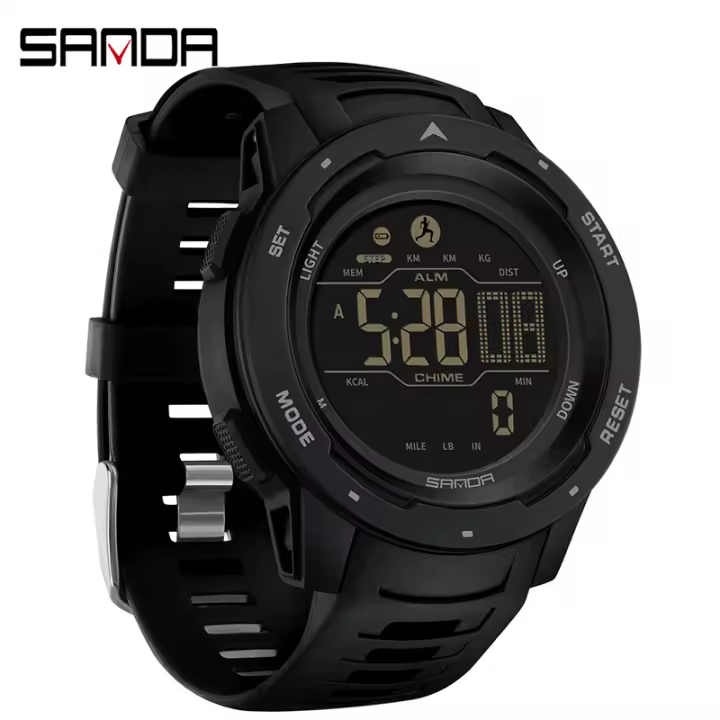 Reloj Digital Deportivo Para Hombre SANDA 50M Impermeable Con Pantalla LED Calorías Fitness Running Chronógrafo Resina Correa De Goma Reloj Militar - 1