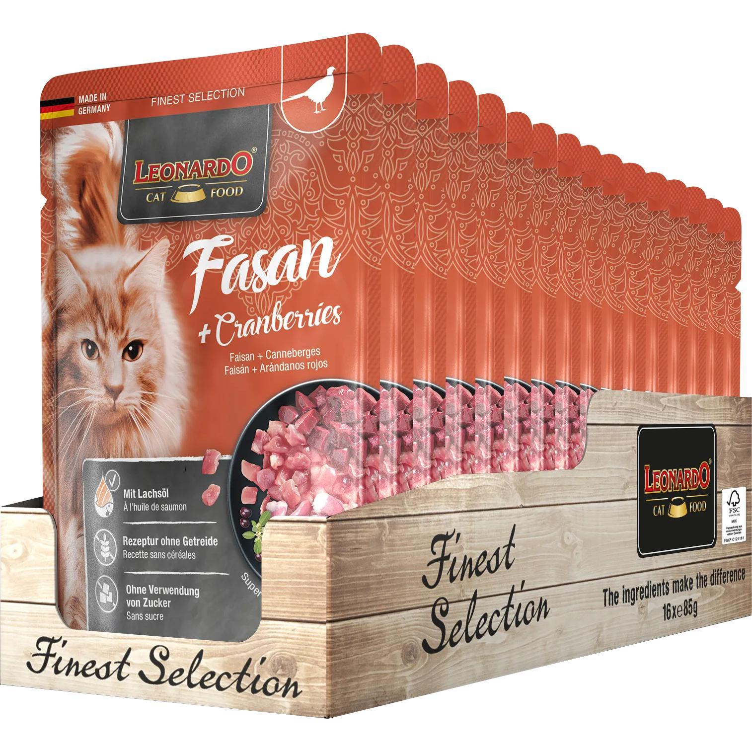 Leonardo Finest Selection - Comida húmeda premium para gatos - Pack de 16 bolsas x 85gr - ¡Delicioso alimento para consentir a tu gato!