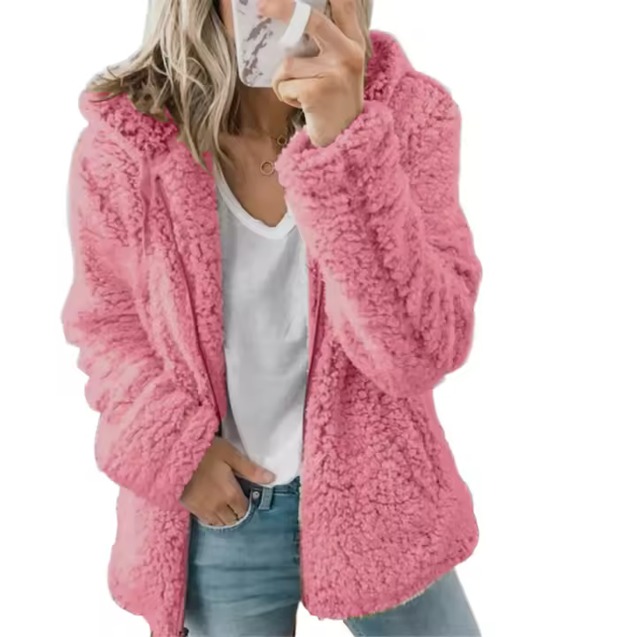 Nueva Chaqueta De Mujer Con Capucha Y Cremallera Abrigo Grueso Y Cálido De Fieltro Sólido Largo Y Suelto Para Invierno Moda Femenina Con Bolsillos Y Cierre De Cremallera - 1