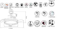 NARVI Ventilador de techo Blanco, de METAL, color blanco, con 3 aspas retráctiles transparentes, Motor DC 30W, Luz LED Regulable en Intensidad y Tonalidad. Con Memoria y Mando a distancia. REF NANTES 1749 WH - details 0