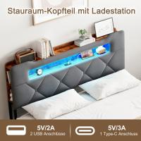 Cama LED gris 140x190 cm con cajones de almacenamiento, cabecero acolchado y estructura resistente - details 1