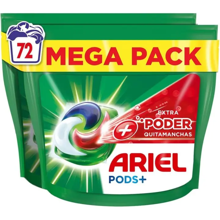 Ariel Todo en 1 Pods Extra, 72 Cápsulas + Poder Quitamanchas, Detergente Líquido para Lavadora | Limpieza Profunda - 1