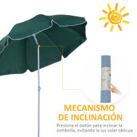 Outsunny Sombrilla de Playa Diámetro de Ø202 cm con Techo Inclinable Poste Desmontable y Pincho Inferior para Jardín - details 5