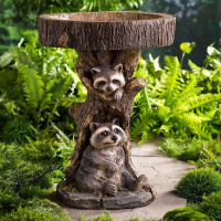 Bañera De Pájaros De Resina Raccoon Estilo Antiguo Para Jardín Animal Escultura Ornamento Para Casa Y Jardín Material Poliresina - details 0