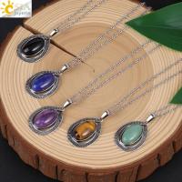 Collar Colgante De Gota De Agua Con Piedra Natural Para Mujer Perla Ovalada De Amatista Rosa Cristal Colgante De Moda H633 - details 16