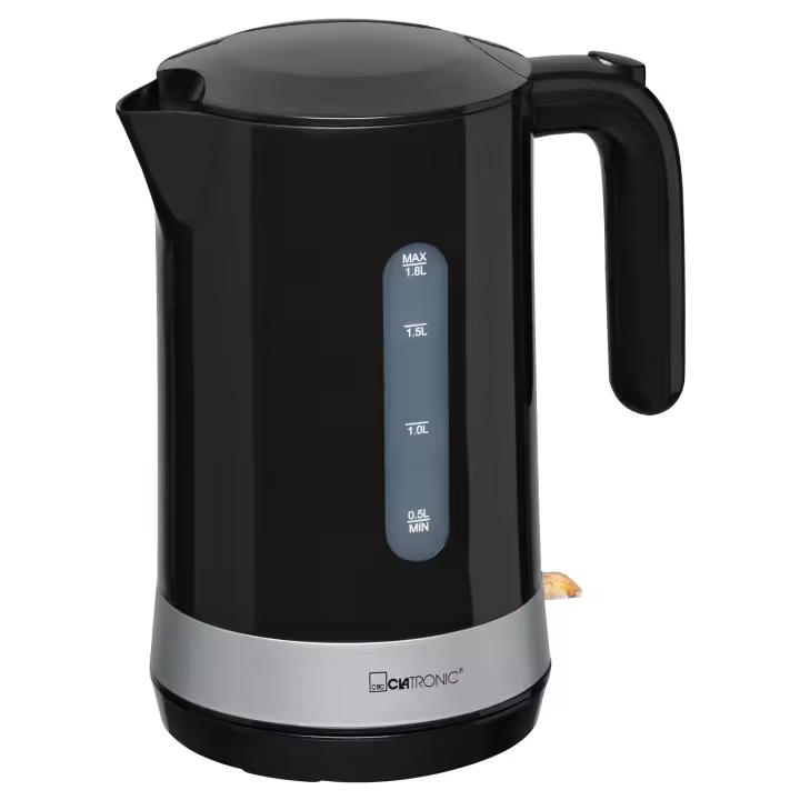 Clatronic WK 3452 Hervidor Agua Eléctrico, 1,8 L, sin BPA, Resistencia Oculta, Inalámbrico, Apagado Automático, 2200W, Negro - 1