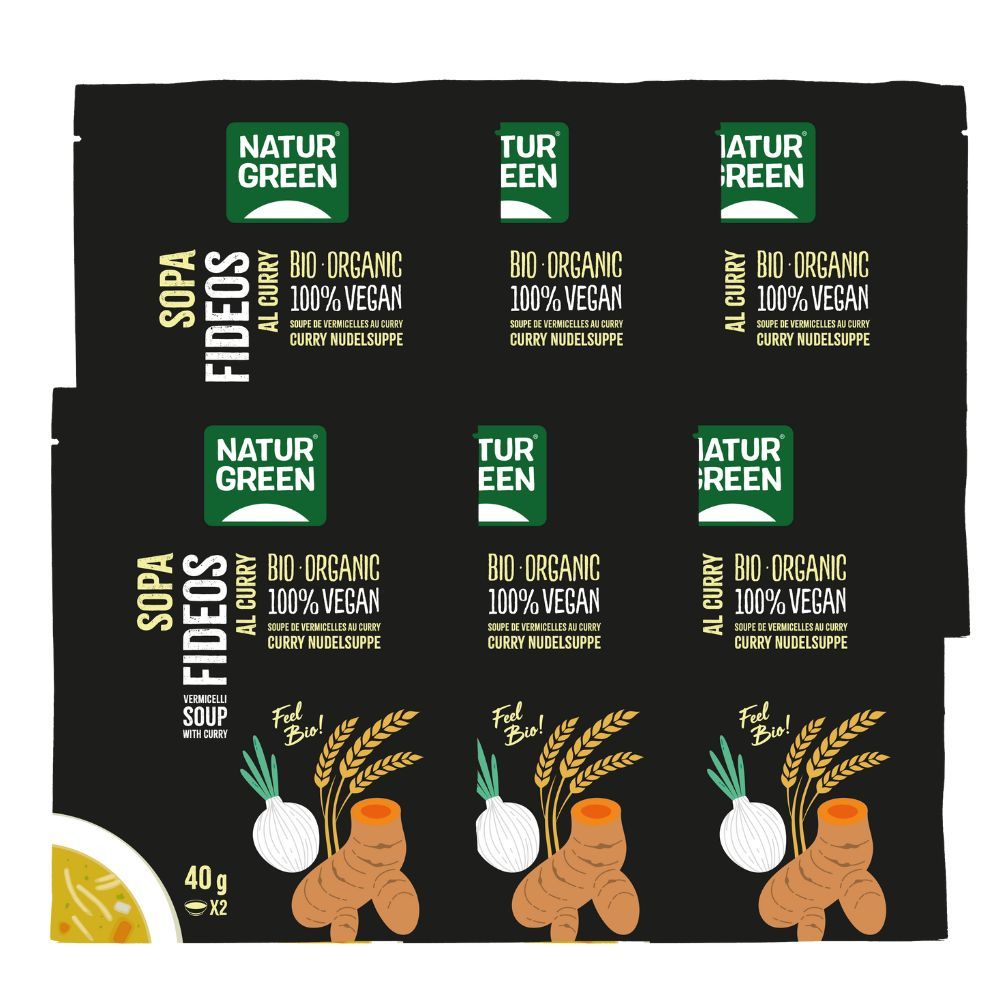 Pack 6x de Sopa Fideos Al Curry NaturGreen - Comida Instantánea Ecológica