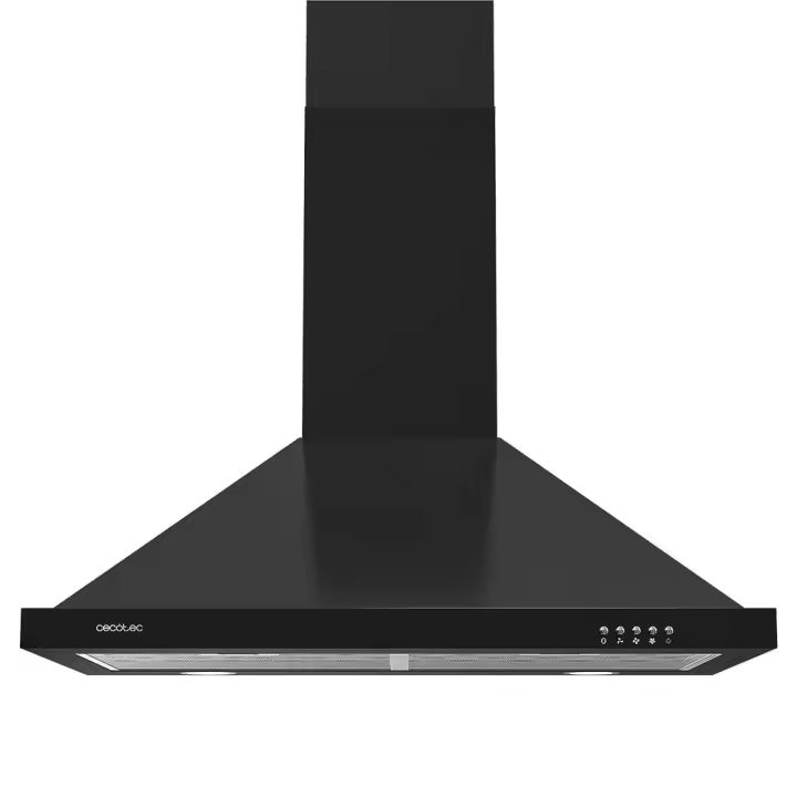 Cecotec Pyramid Kitchen Extractor Hood 60cm Black with 105W Motor offers high suction of 430m3/h, energy Class C efficiency, and quiet operation at 69 dB, perfect for effective smoke removal with mechanical control and 3 power levels. - 1