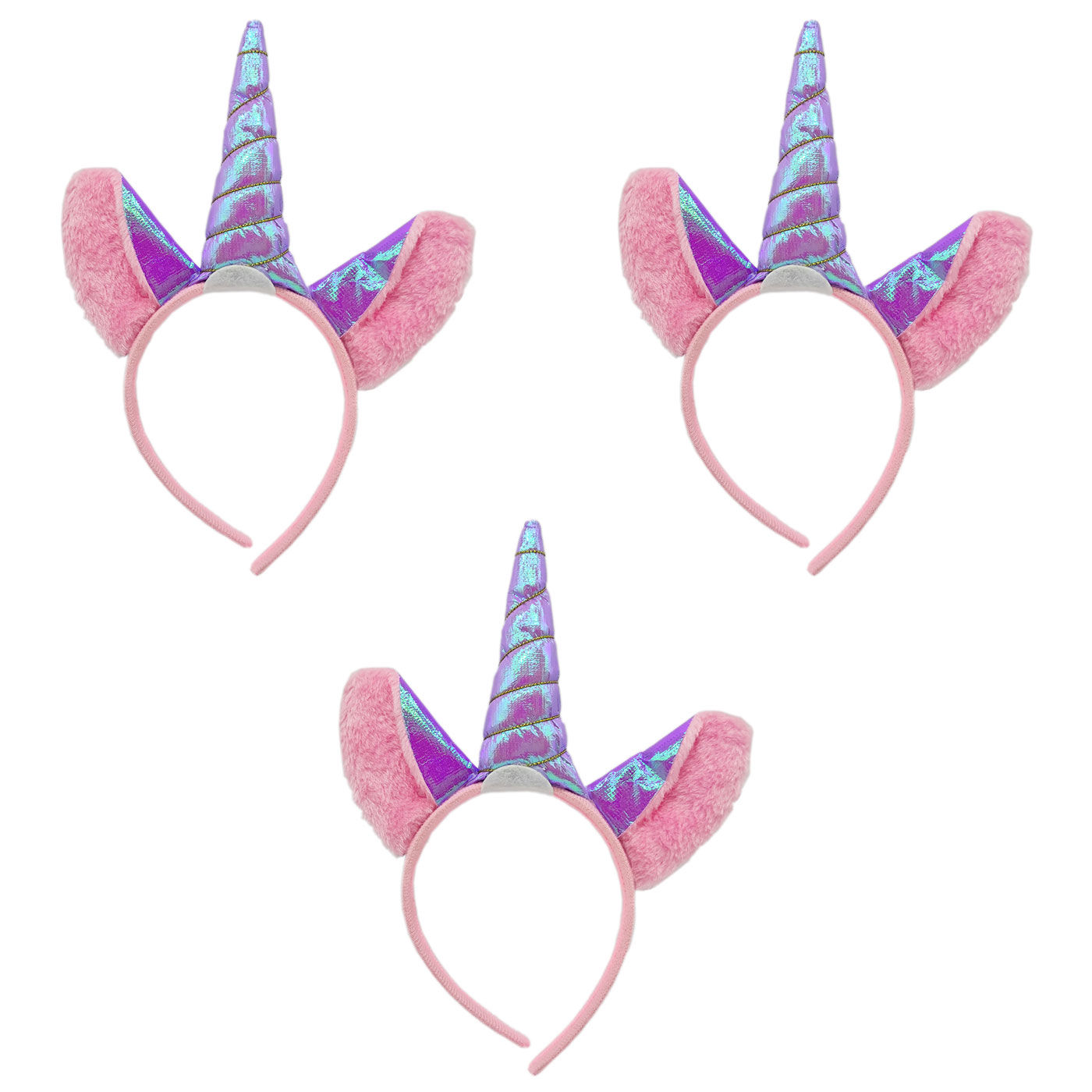 Tradineur - Pack de 3 diademas de unicornio lila, poliéster, complementos para disfraces, carnaval, Halloween, cosplay, fiestas (Niñas - Talla única)