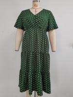 Vestido Bohemio Casual De Polka Dot Para Mujer plus Talla Con Vuelta Corta Y Cuello En V Traje De Verano De Polyester - details 16