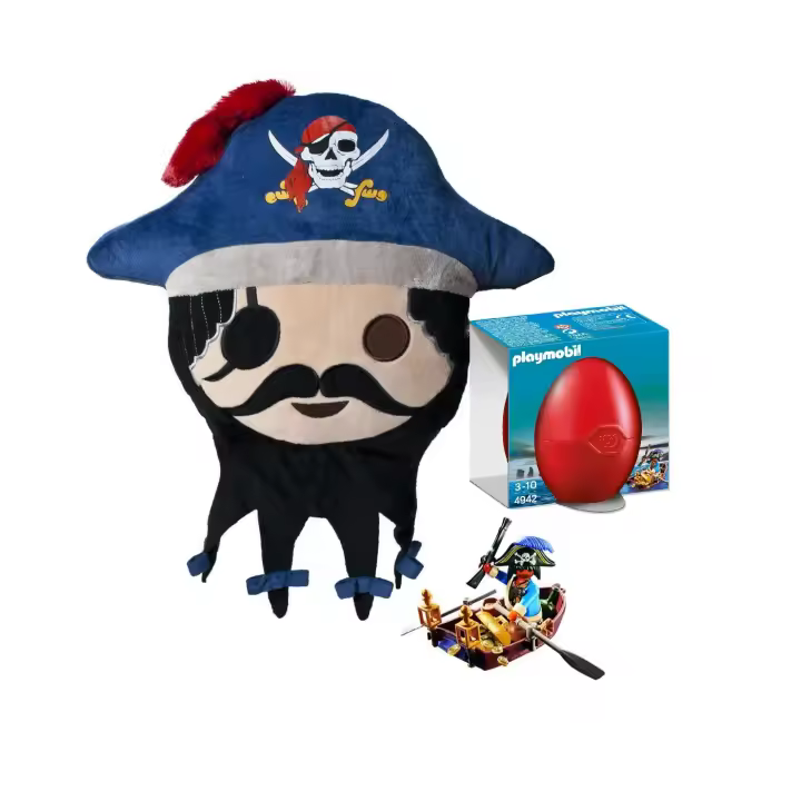 PACK PLAYMOBIL COJÍN PIRATA 40CM TACTO SUAVE + PIRATA EN BOTE DE REMOS, 4942+760016470, TIENDA CON LICENCIA OFICIAL - 1