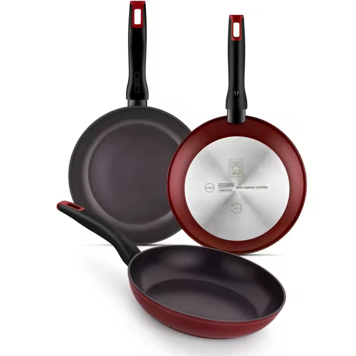 Bra - Set 3 Sartenes Red Diamond, Lote 20cm + 24cm - 28cm, Aluminio Forjado, Recubrimiento Antiadherente, Aptas Inducción - 1