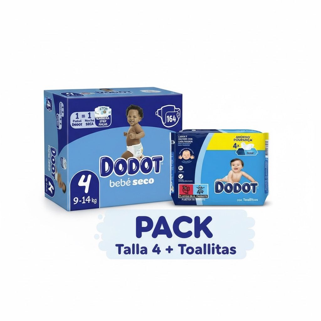 Dodot Bebé Seco - Pack Ahorro Pañales Talla 4 y 5 + 208 Toallitas.