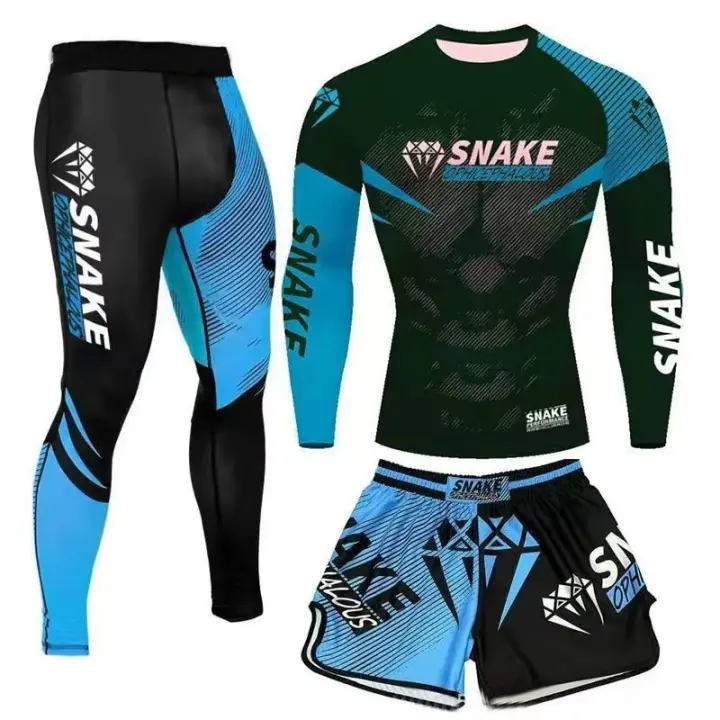 Conjunto De 3 Piezas De Lucha Bruta Jiu Jitsu MMA Camiseta + Pantalones Muay Thai Boxeo Shorts Deportivos Para Entrenamiento - 1