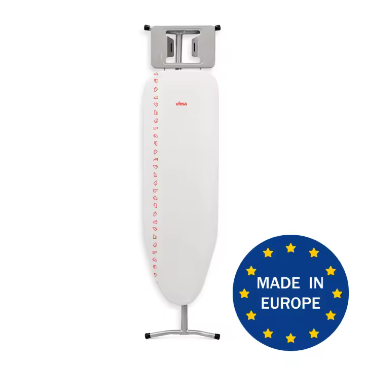 Ufesa - Tabla de planchar Splash con superficie de rejilla para óptima circulación del vapor, altura ajustable (80–94 cm), reposaplanchas integrado 20x30 cm y diseño plegable compacto (150x36x5 cm) para almacenamiento fácil - 1