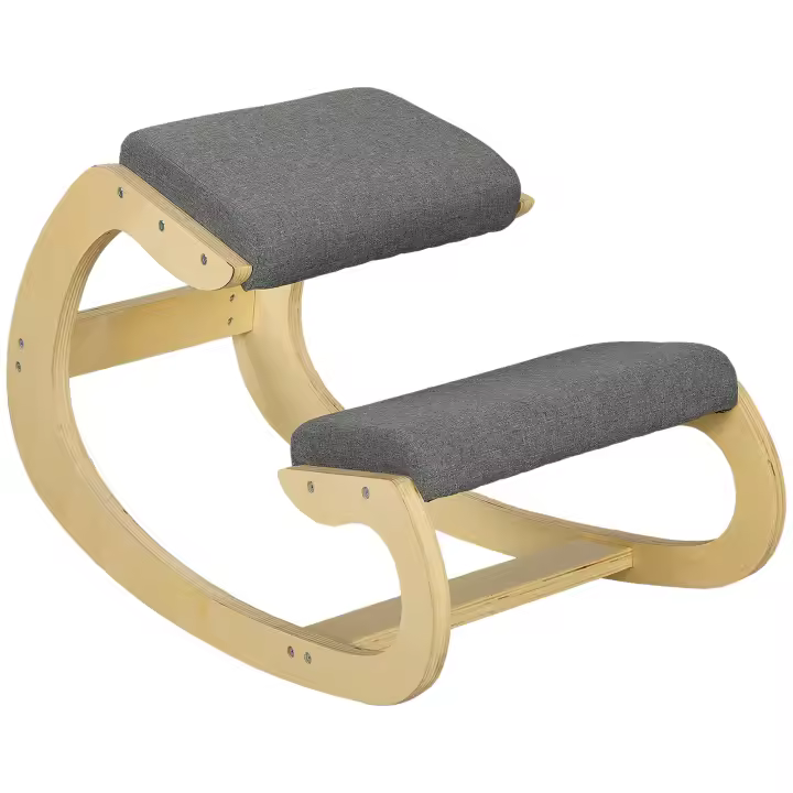 HOMCOM Silla Ergonómica de Rodillas, Silla de Rodillas de Madera, Taburete Ergonómico, Cojín Acolchado, para Mejorar la Postura, para Casa y Oficina - 1