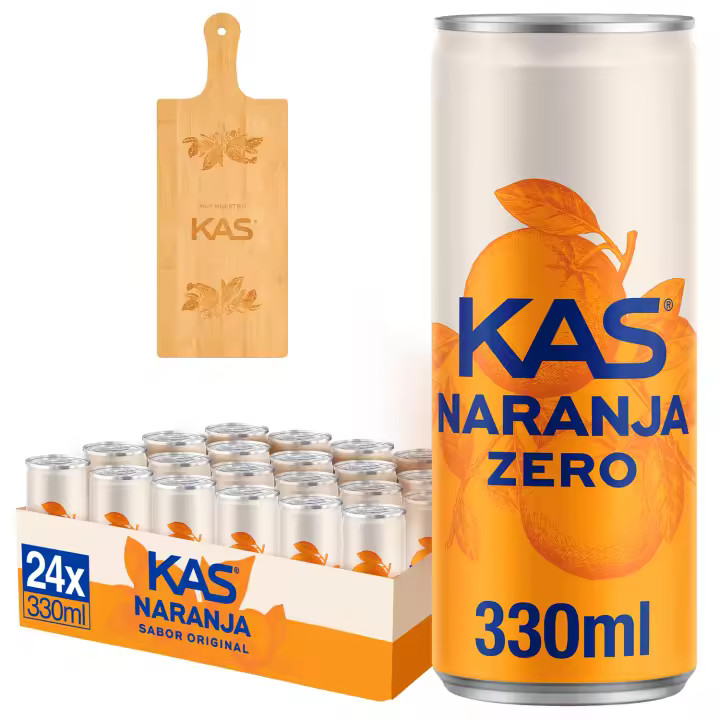 KAS Naranja Zero Refresco de Naranja Sin Azúcar, Latas de 330 ml, Pack de 24 (7,92 L) (Con o sin Regalo) - 1
