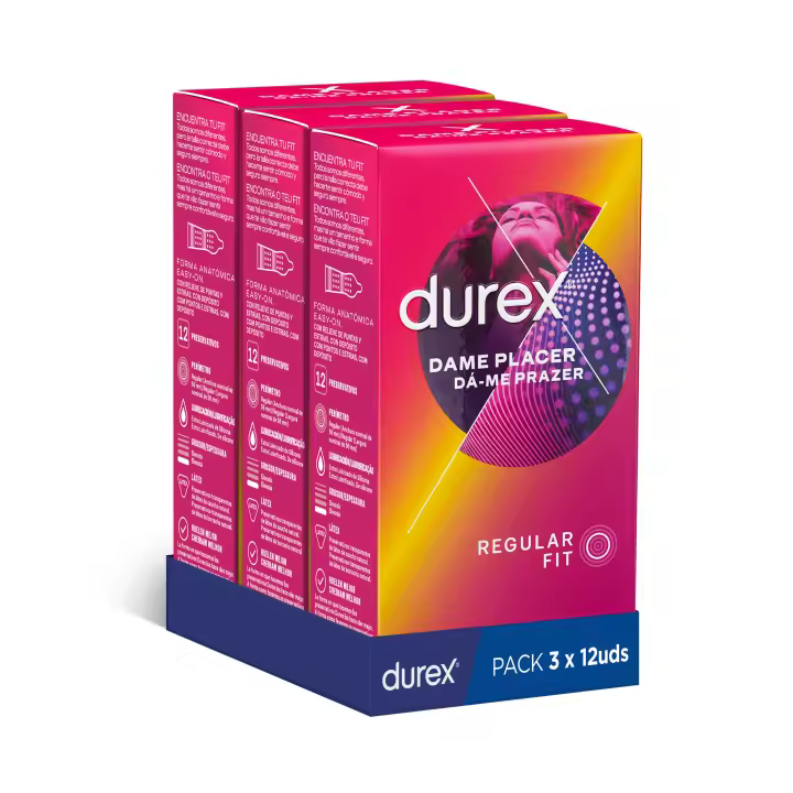Durex - Condones para hombre Durex. Pack de 36 Preservativos para sexo seguro. Natural, Sensitivo Suave, Invisible, Contacto Total, Real Feel, Mutual Climax, Placer Prolongado, Dame Placer, Saboreame, Intense, Natural XL y Invisible Extra Lubricado - 1