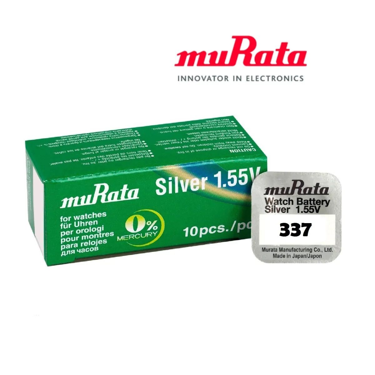 Murata 10x Pilas de Botón Óxido de Plata, Cajita, Alto Rendimiento, NO Mercurio, Variedad, Relojes, Juguetes, Báscula, NO Recargables