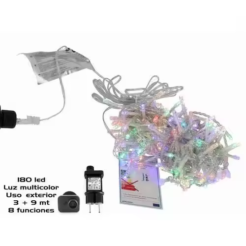 Guirnalda cordón LED uso doméstico 180 leds multicolor exterior 3+9 metros - 1