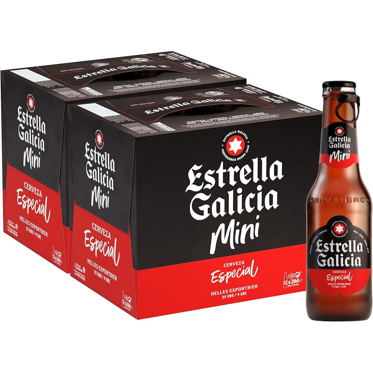 Estrella Galicia Especial Mini - Cerveza Lager Premium, Pack de 24 Botellines x 20 cl, Sabor Ligero y Equilibrado, Galardonada Internacionalmente, 5,5% Volumen de Alcohol