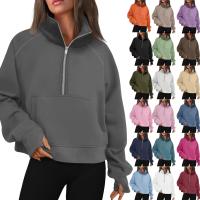 Nueva Sudadera De Mujer Con Capucha Cuello Erguido Otoño Invierno Color Sólido Fleece Manga Larga Bolsillos Cierre Media Pullover Suave - details 0