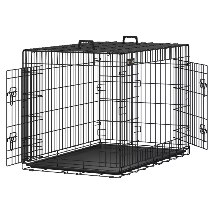 Feandrea Jaula para Perros Plegable con 2 Puertas, Bandeja Extraíble, 92,5 x 57,5 x 64 cm/107 x 70 x 77,5 cm/122 x 74,5 x 80,5 cm,/ 136 x 79 x 87 cm, L/XL/XXL/XXXL,, Negro - 1