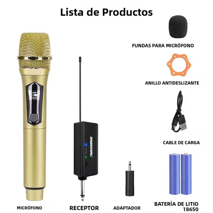 Micrófono Inalámbrico 2 Canales UHF Frecuencia Fija Micrófono Condensador Mano Para Fiesta Karaoke Show Reunión - 1