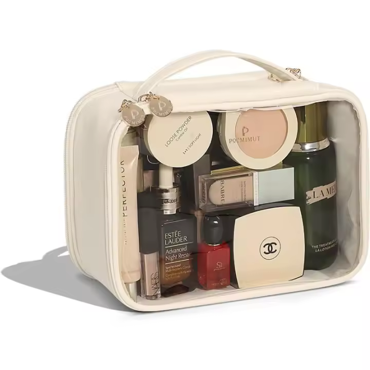 Nueva bolsa de cosméticos de viaje translúcida e impermeable de PU, portátil, de gran capacidad, impermeable, multifuncional, para damas. - 1