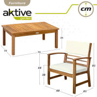 Conjunto jardín en madera de acacia con mesa, banco y 2 sillones Aktive Garden - details 5