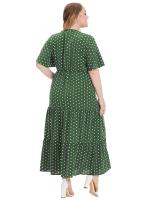 Vestido Bohemio Casual De Polka Dot Para Mujer plus Talla Con Vuelta Corta Y Cuello En V Traje De Verano De Polyester - details 4