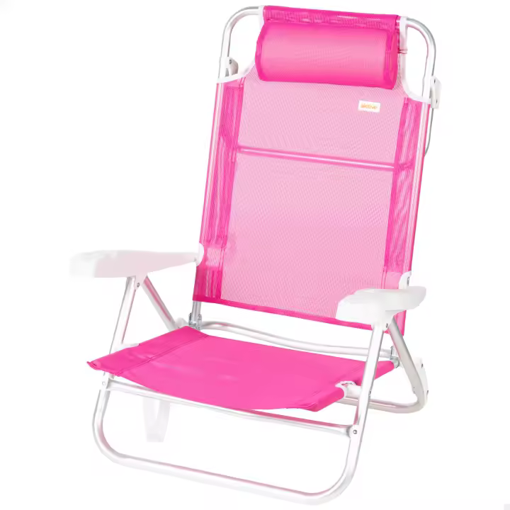 Aktive - Silla de playa plegable, 8 posiciones, multiposición, aluminio y textileno, asiento bajo, incluye cojín acolchado, asa de transporte, silla reclinable de playa, respaldo reclinable - 1